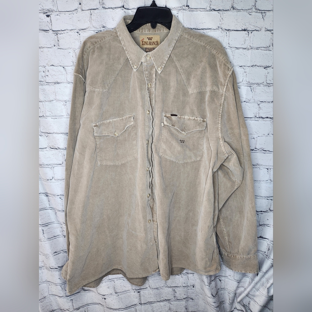 King Ranch Long Sleeve Corduroy Style Button Down Shirt Mens XL 